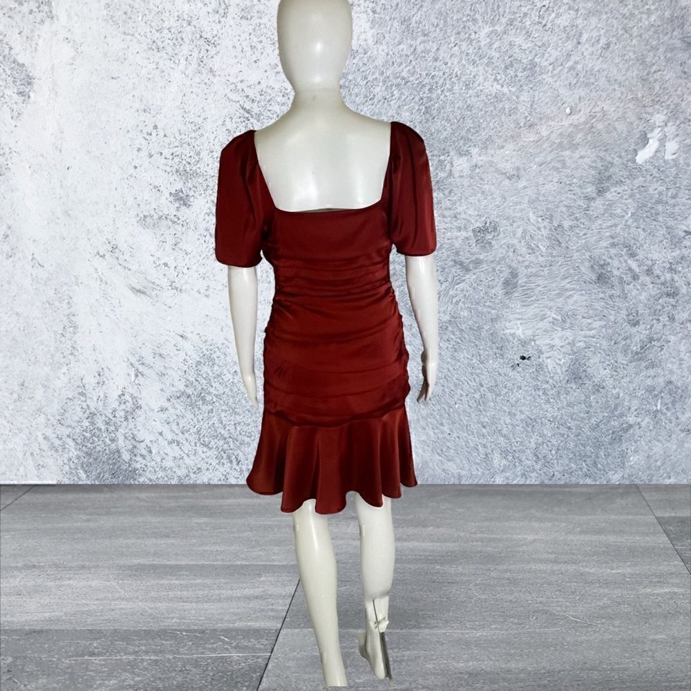 ‎Express Rust Satin short Sleeve Cocktail Dress - Picture 4 of 5